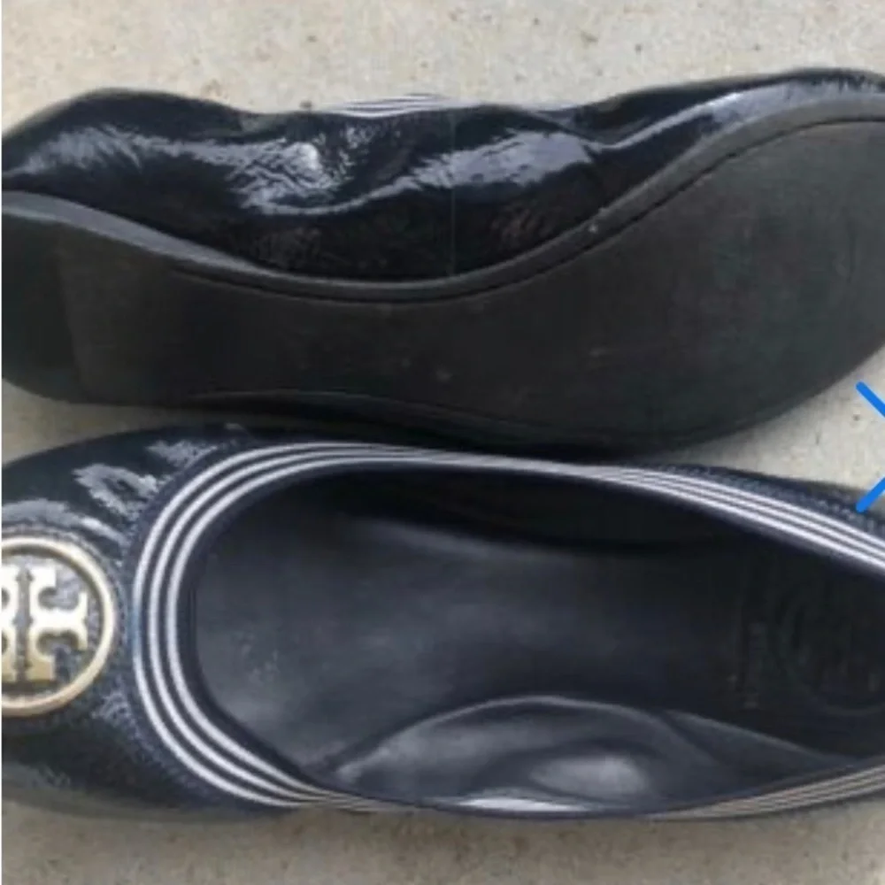 Tory Burch S 6 M CAROLINE Stripe Mestico Elastic Stripe BLACK Ballet Flat Shoe
